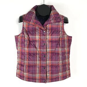 Lands' End Plaid Down Puffer Vest Women's Small 6-8 Quilted Insulated Outdoor